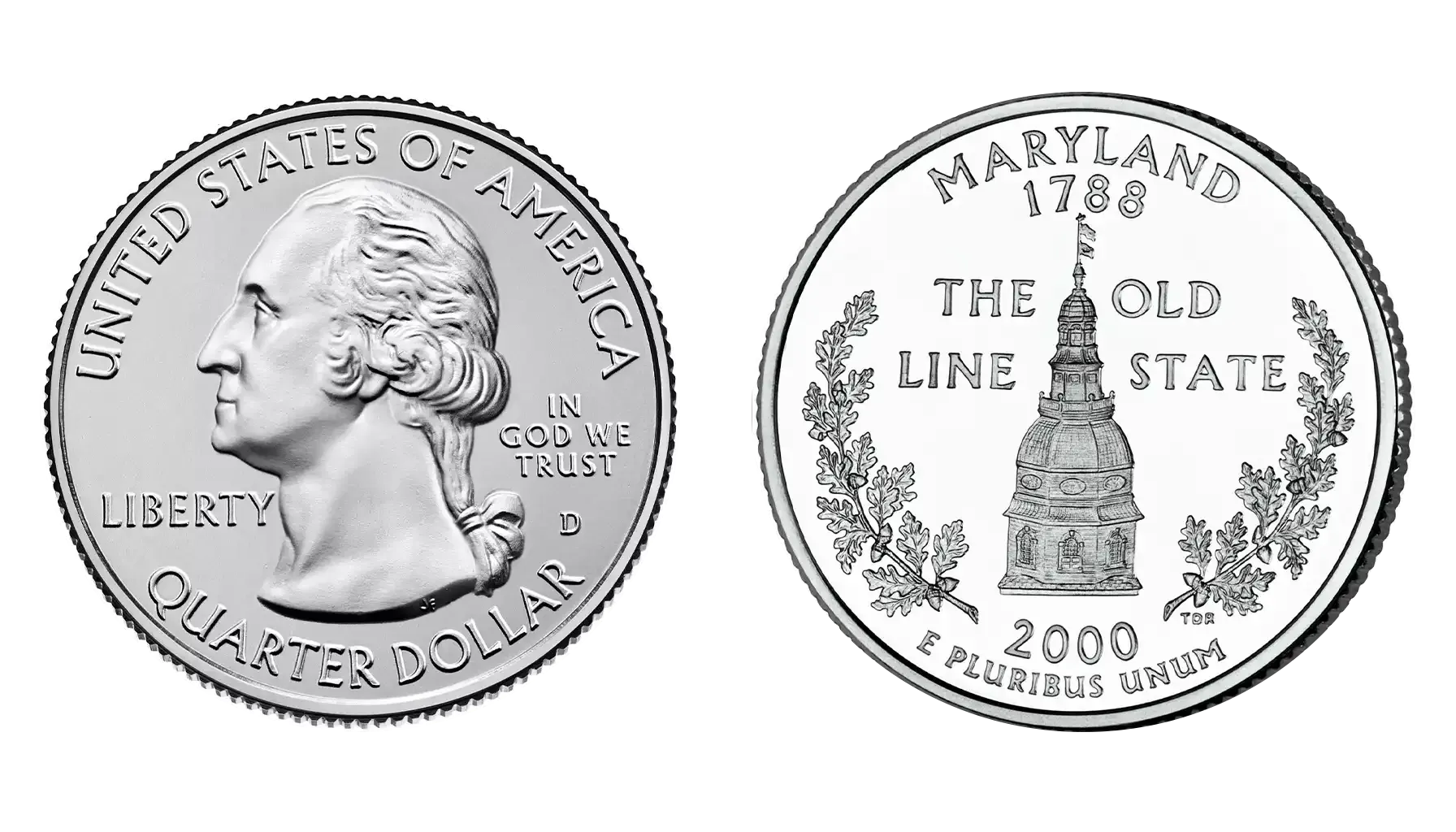 2000 Maryland quarter Black Beauty annealing error showing deep gunmetal black charcoal surface finish with retained mint luster